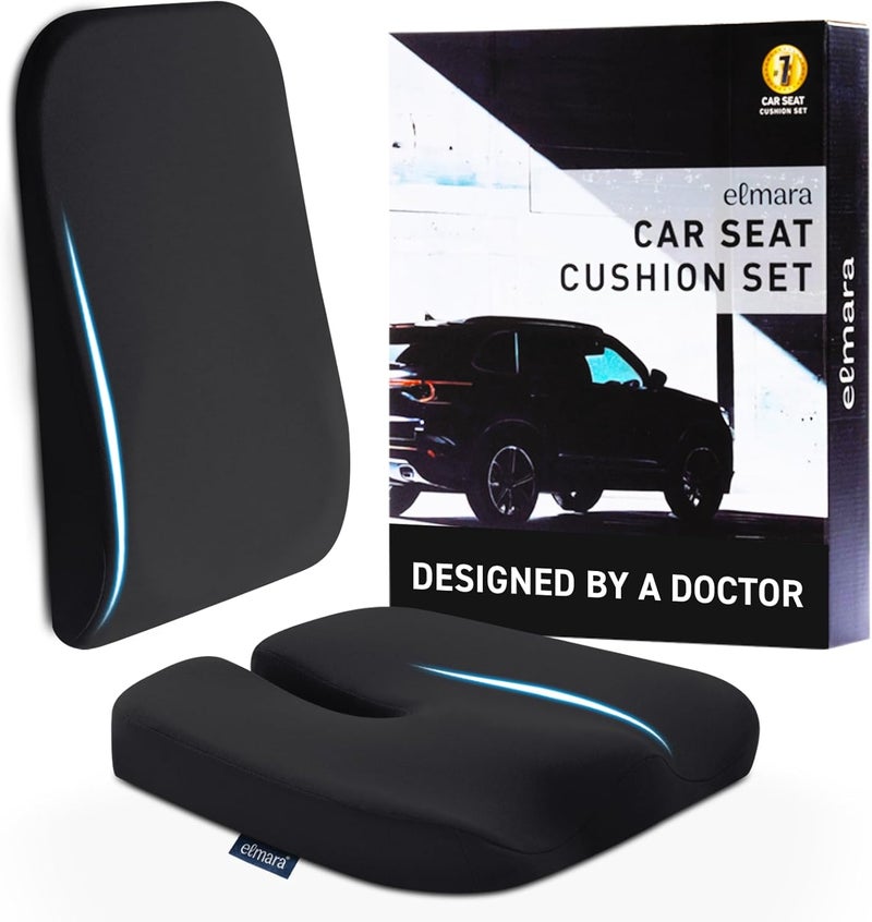 ELEMARA Doctor-Designed Car Seat Cushions for Driving – Car Seat Back Support, Driver Seat Cushion and Back Cushion for Car, Pillow for Driving Seat – The Ultimate Comfort Solution for Cars (Black) - Image 1